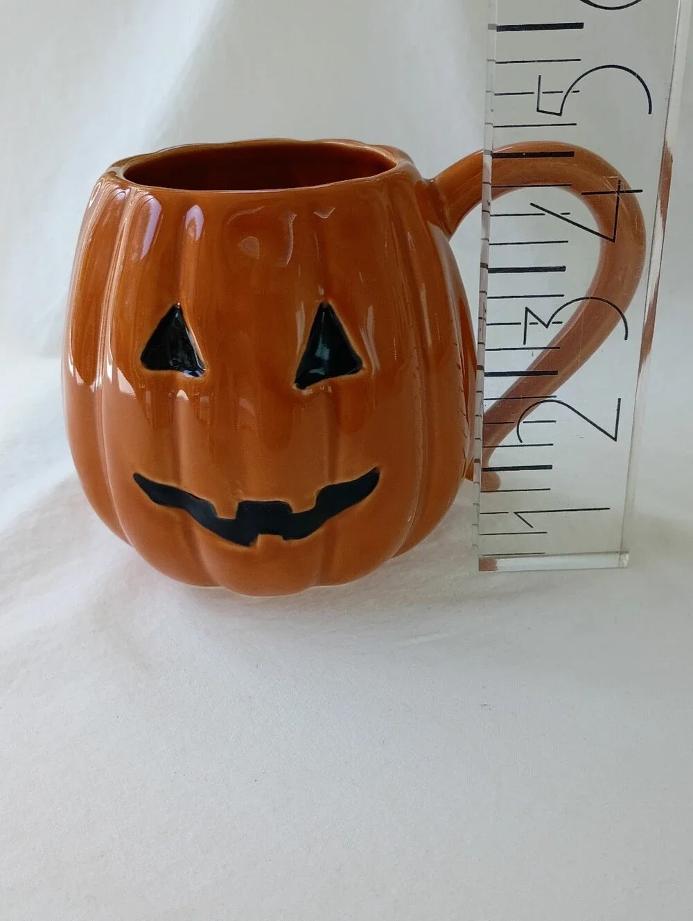 Pottery Barn Pumpkin Mug Halloween Jack O Lantern JOL Figural Orange 18 Oz